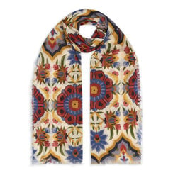 Yellow and blue tile cotton scarf