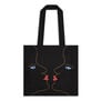 Large size premium tote bag featuring an embroidery of two mirrored, kissing faces that form the illusion of a vase of roses adapted from the Schiaparelli evening coat design